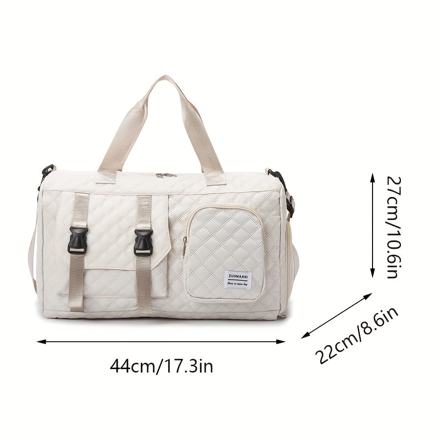 Large Capacity Argyle Travel Duffle Bag - Sports Gym Bag - Spacious & Portable for Overnight & Weekend Trips - Off White, Dark Blue, Green, Pink, Grey, Purple, Khaki & Black