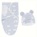 Newborn Blanket and Hat Gift Set for Baby Boys & Girls 0-6 Months, Soft Infant Swaddle Blanket with Matching Beanie, Cute Clouds & Jackrabbit Print Baby Shower Gift
