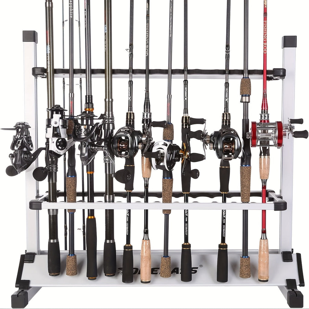Portable Fishing Rod Holder Rack for 24 Rods, Aluminum Alloy, Rust-Resistant with Cushioned Grips - Lightweight Organizer for Garage, Cabin, Bedroom & Fishing Storage