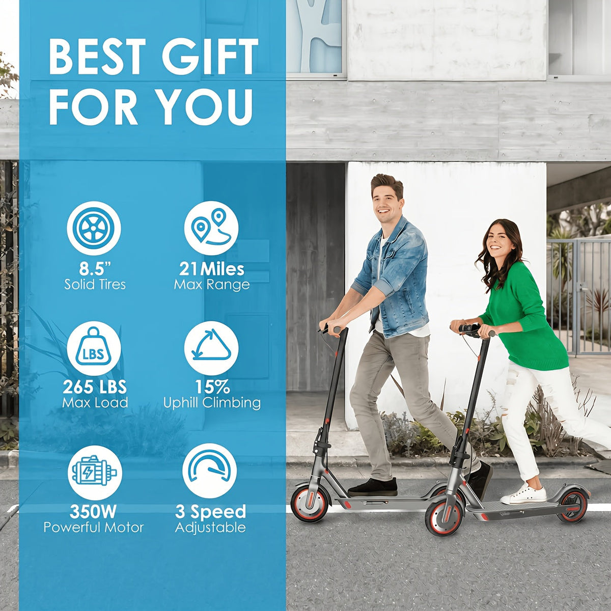 Electric Scooter for Adults with 350W Motor - 19 MPH Top Speed, 21-Mile Range, 8.5" Solid Tires, Foldable Commuter E-Scooter with App Control, Dual Brake System & LED Lights | Portable Folding Design