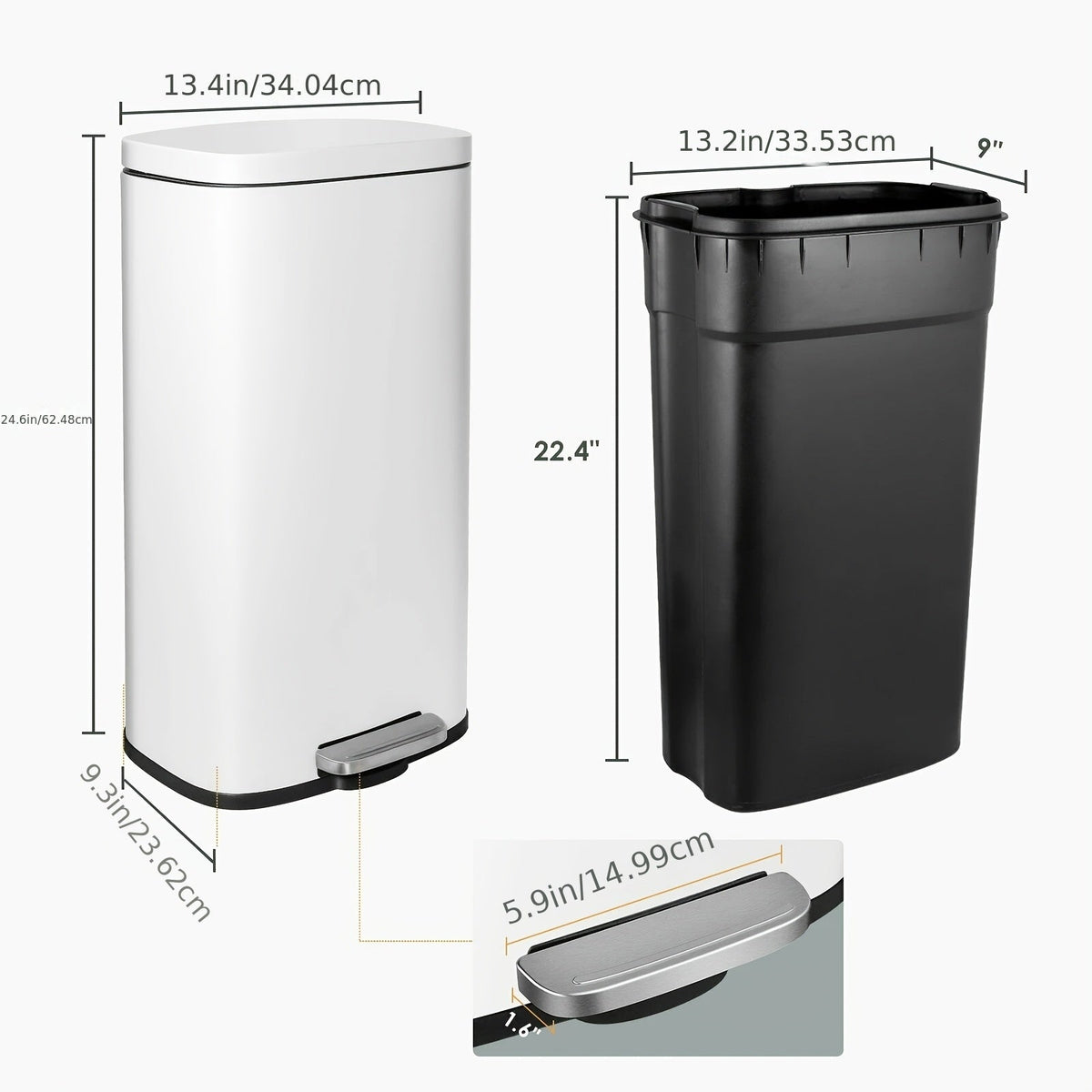 Stainless Steel Step Trash Can 7.93 Gallon – Soft-Close Hinged Lid Odor-Seal Waste Bin with Removable Inner Bucket for Kitchen Bathroom Bedroom in 6 Colors