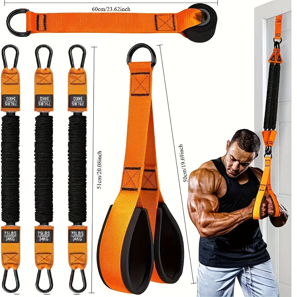 Resistance Bands Set 5pcs Heavy-Duty Latex 225 LBS Capacity – Home Gym Workout Bands with Door Anchor & Handles for Lat Pulldown, Shoulder, Arm, Bicep Curl, Face Pull, and Deltoid Training for Men and Women