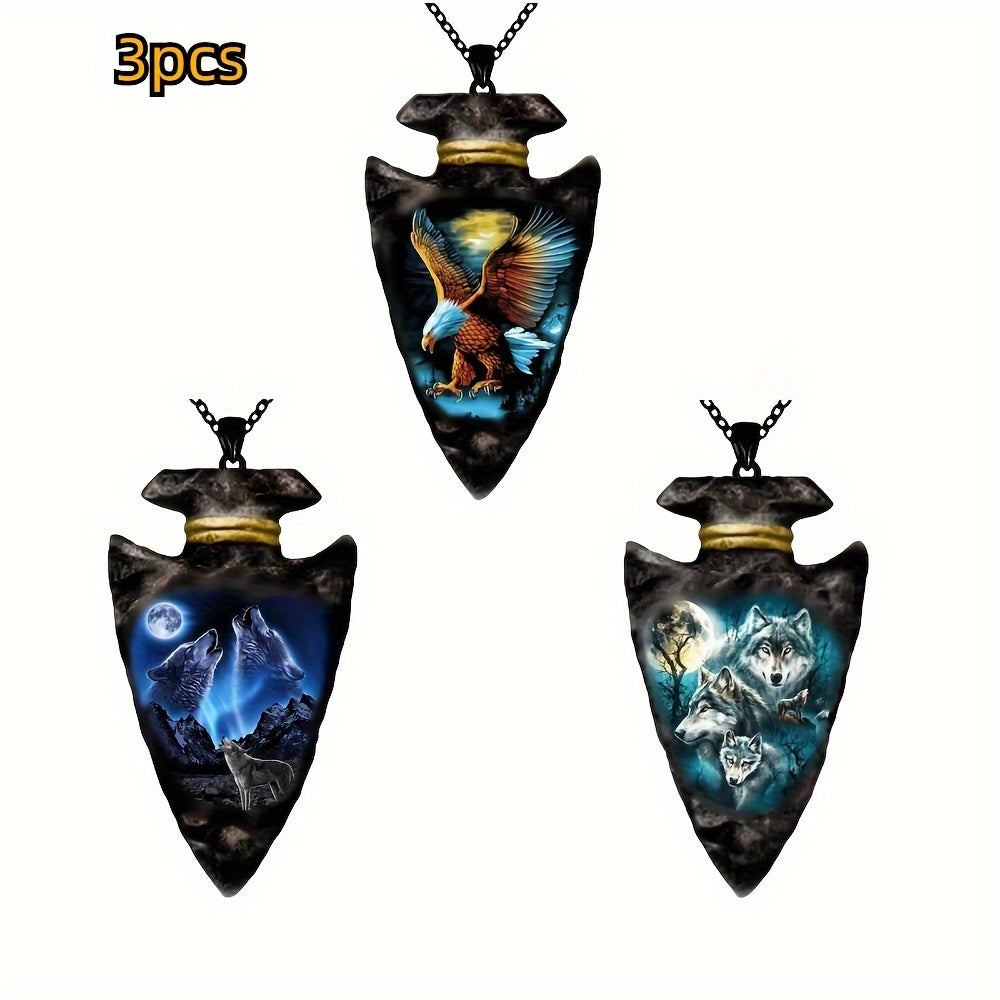 Men's Wolf Head Totem Pendant Necklace 6-Piece Set, Gothic Viking Animal Charm Jewelry, Stainless Steel, Halloween Birthday Gift