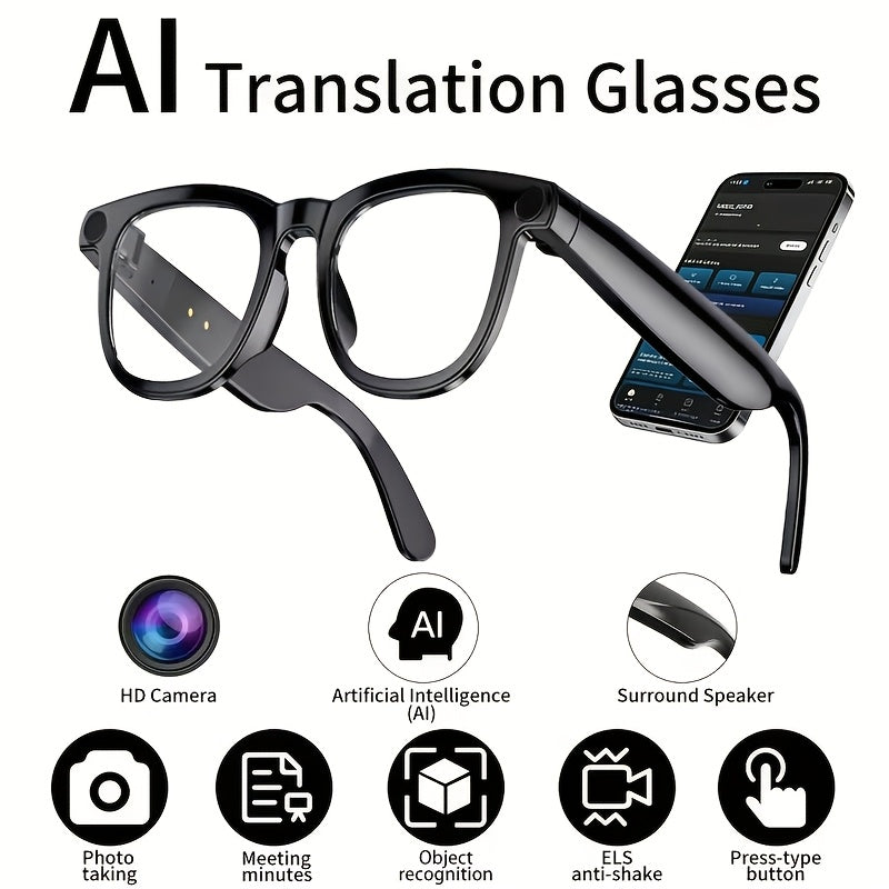 AI Smart Glasses with 8MP HD Camera, Touch Control, ChatGPT Real-Time Translation, Wireless Calling, Blue Light Protection, Dual-Mic Noise Reduction, and Photochromic Lens for Cycling, Driving, Travel, and Office Use