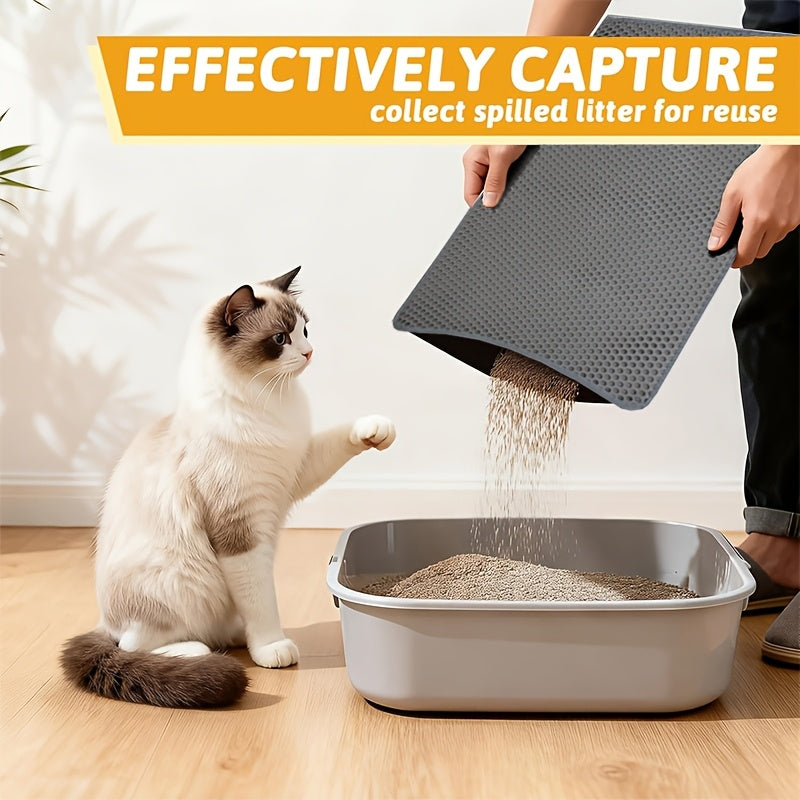 Double-Layer Honeycomb Cat Litter Mat - Urine-Proof Litter Trapping Mat with Easy-Clean Design, Waterproof Floor Protector Pad for Cats, Available in 17.72x23.62 & 21.65x29.53 Inch Sizes