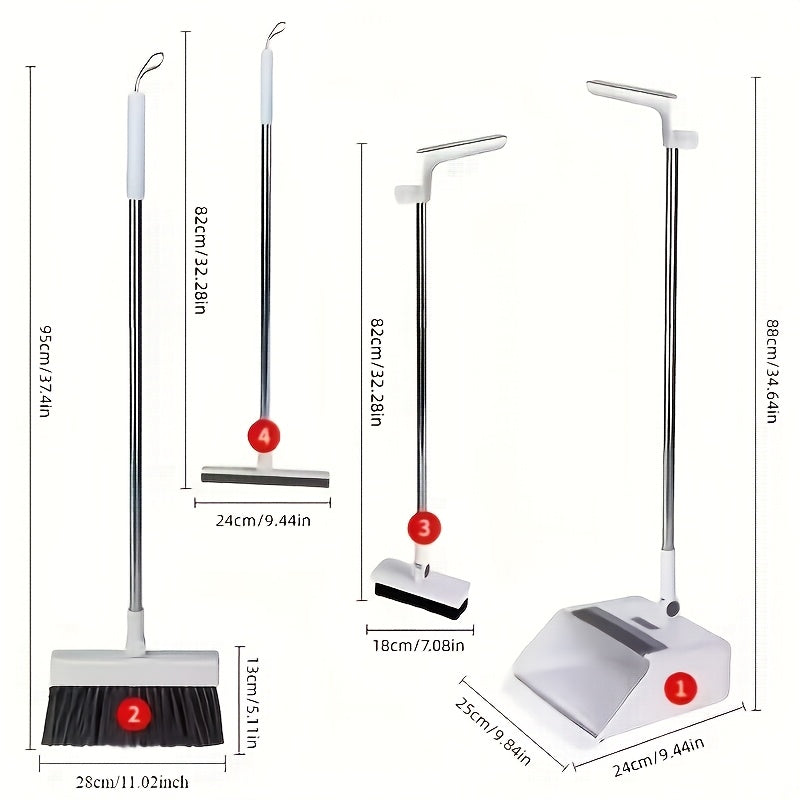 2-in-1 Broom and Dustpan Set, Long Handle, Foldable, Non-Stick Hair, Hard Floor Sweeper, Rotatable Combo for Home, Living Room, Bedroom, Bathroom, Outdoor