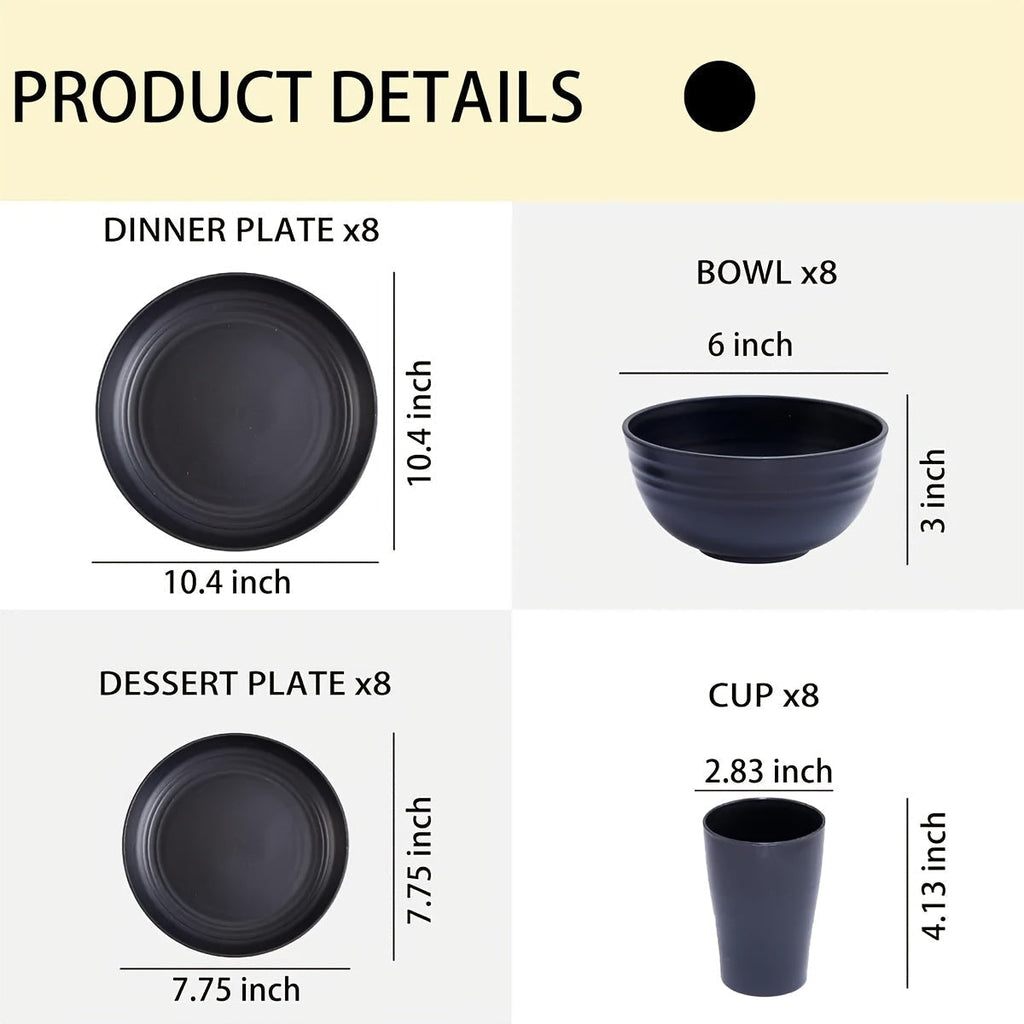Wheat Straw Dinnerware Set – Reusable Eco-Friendly Plates, Bowls & Cups, Dishwasher & Microwave Safe, Unbreakable, 12/24/36 Piece Sets for Camping, Parties, Outdoor & Everyday Use