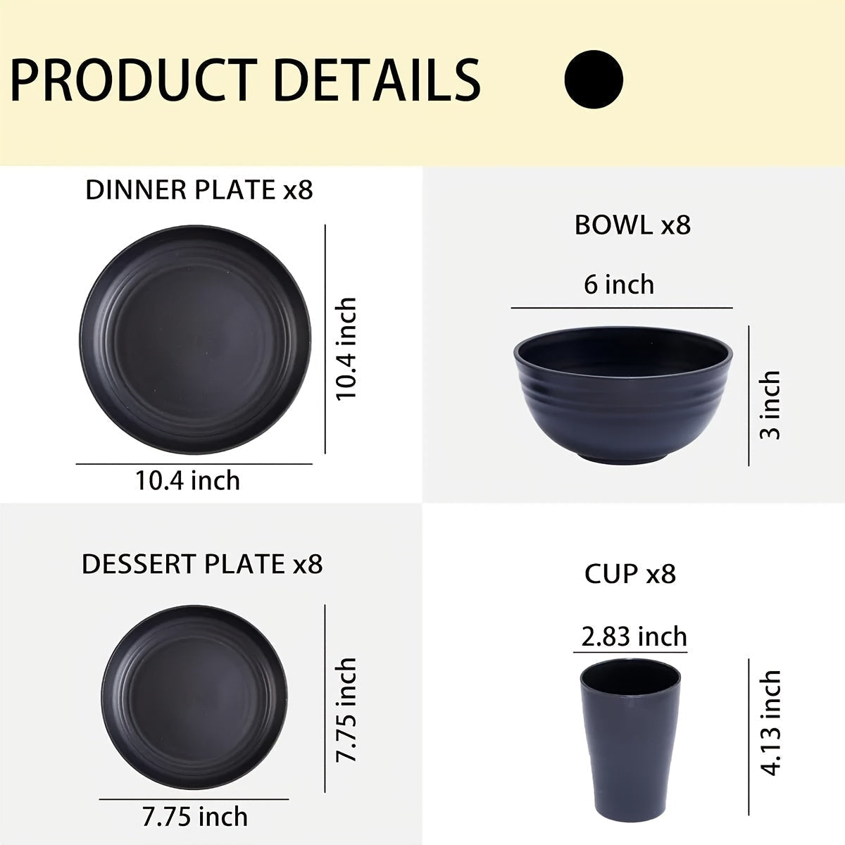 Wheat Straw Dinnerware Set – Reusable Eco-Friendly Plates, Bowls & Cups, Dishwasher & Microwave Safe, Unbreakable, 12/24/36 Piece Sets for Camping, Parties, Outdoor & Everyday Use
