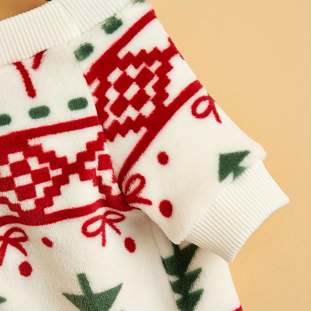Pet Christmas Plush Sweatshirt for Dogs and Cats – Warm Soft Fleece Holiday Pullover for Small Medium Pets, Autumn Winter Cozy Costume, XS S M L XL XXL, White Festive Pet Apparel