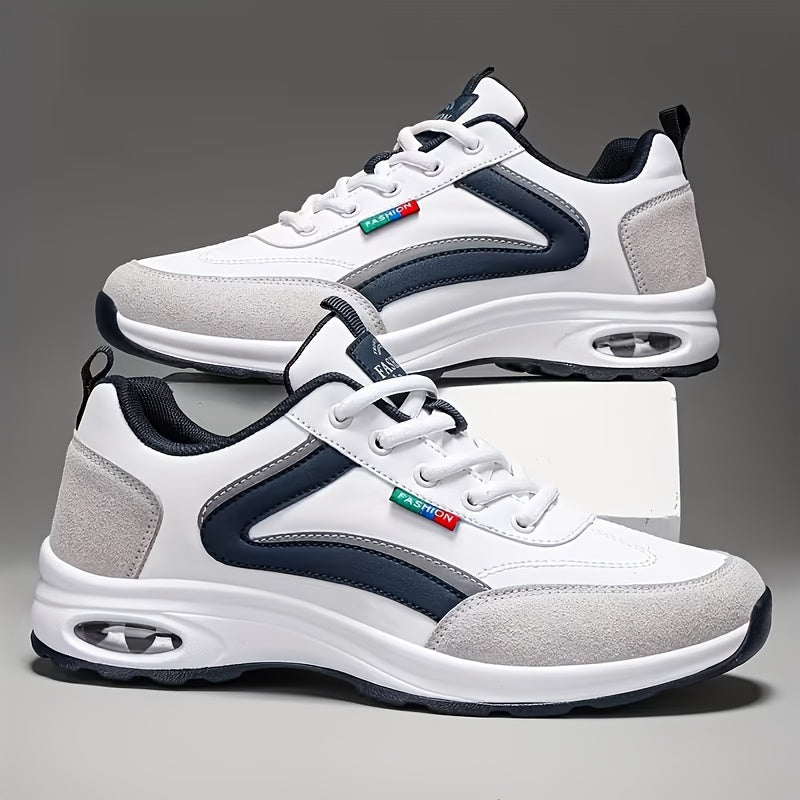 Men's Fashion Lace-Up Sneakers – Non-Slip Soft Sole Casual Running Shoes, PU Upper, Comfortable Lining, Lightweight for Outdoor Sports, Walking & Everyday Wear – Available in Blue, Black & White