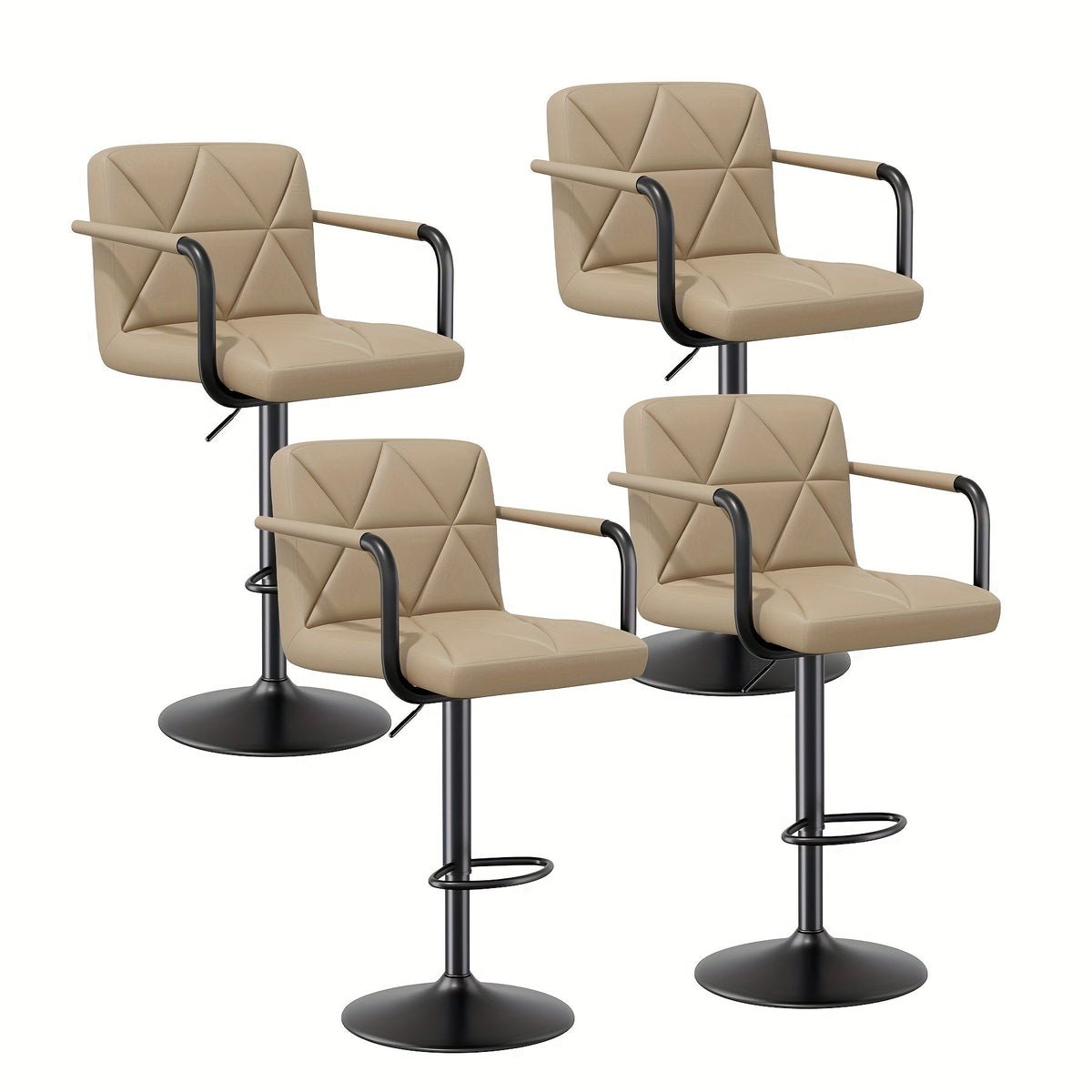 Bar Stool Set of 2 or 4 Adjustable Counter Height Swivel Barstool with Backrest Armrest Footrest Square Cushion Faux Leather for Kitchen Island Dining Room Cafe Pub