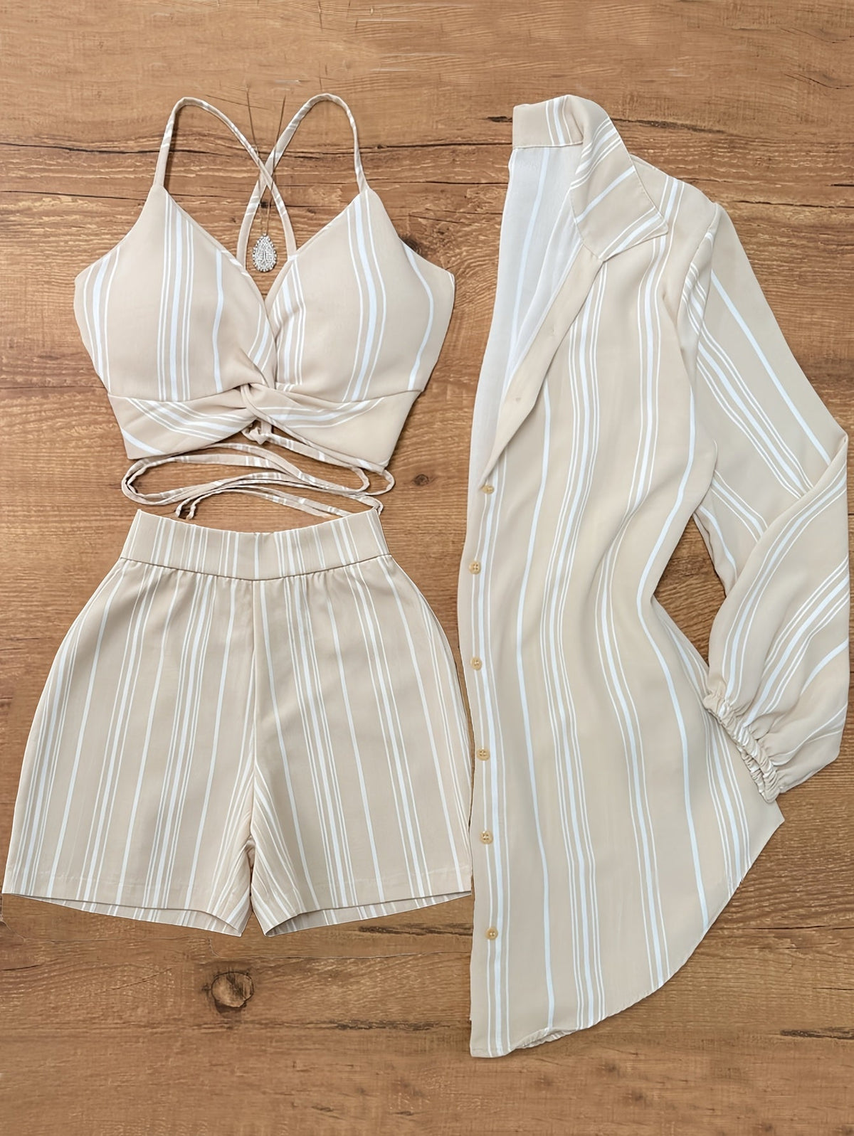 Women's 3-Piece Outfit Set: Camisole + Shorts + Cardigan | Solid Color Summer Vacation Casual Daily Commute Matching Set
