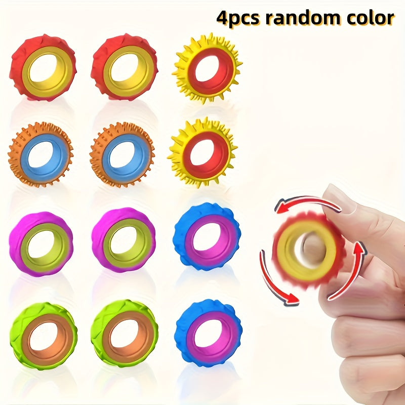 Sensory Finger Spinner Rings for Kids, 4/6/8pcs Fidget Texture Rings, Autism Calming Toy, Anxiety Relief, Classroom Prize, Stocking Stuffer Gift, Mixed Colors