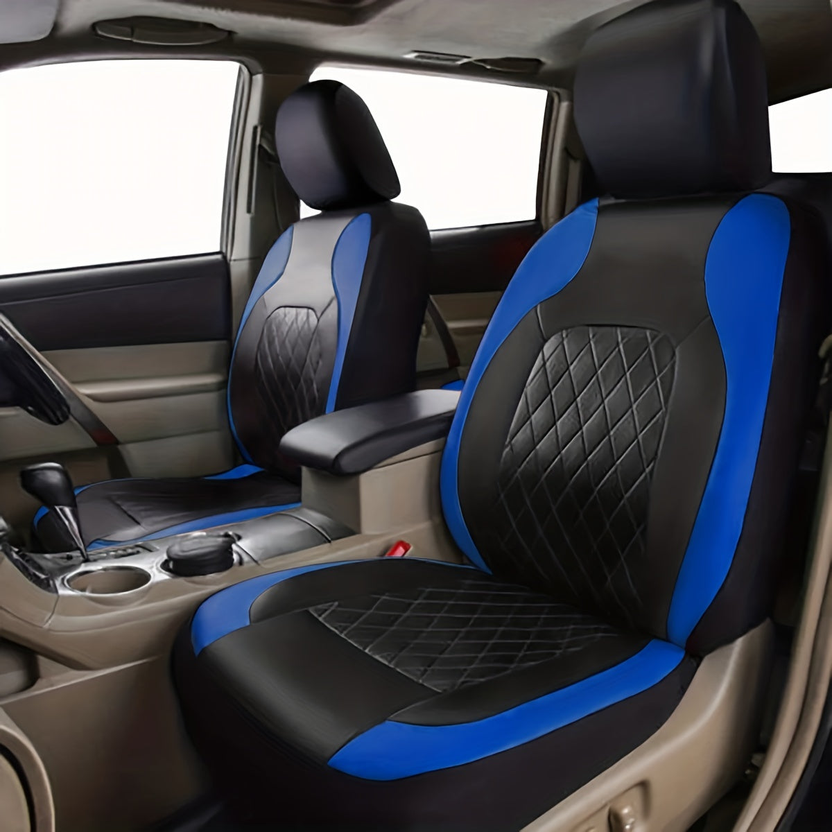 PU Leather Car Seat Covers, Universal Fit, Waterproof, Quilted, All-Season, with Sponge Padding, for Cars, SUVs, Trucks, Gray/Black/Red/Blue, Single or 12-Piece Set