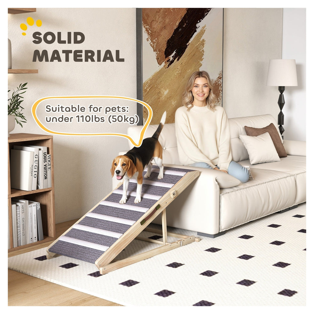 Folding Dog Ramp for Couch Bed Car, 4 Adjustable Heights 13.8"-19.7", 900GSM Non-Slip Carpet, 8 Anti-Slip Strips, Solid Pine Frame, Supports up to 110 lbs, Built-In Handle, for Senior & Large Dogs