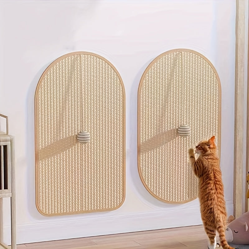 Sisal Cat Scratching Pad Durable Sofa-Safe Scratch Board with Interactive Toy for Cats – Natural Sisal Cat Scratch Mat for Indoor Cats to Protect Furniture, Couch, and Carpet