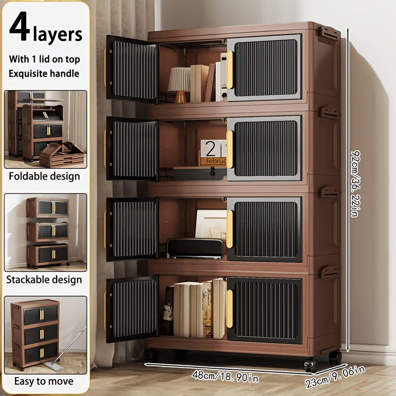Foldable Plastic Storage Cabinet 2–5 Floors Multi-Layer Stackable Organizer with Doors for Hallway Entryway Living Room & Pantry – Space-Saving Modern Design