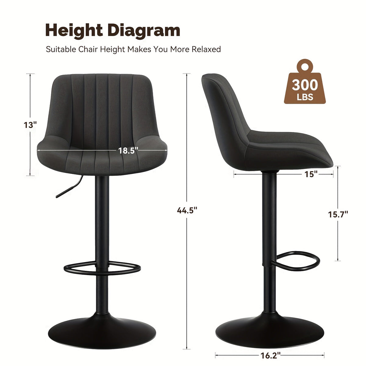 Adjustable Swivel Upholstered Counter Height Bar Stool with Back & Footrest – Kitchen Island Counter Chair in 6 Colors (Set of 1 2 3 or 4)