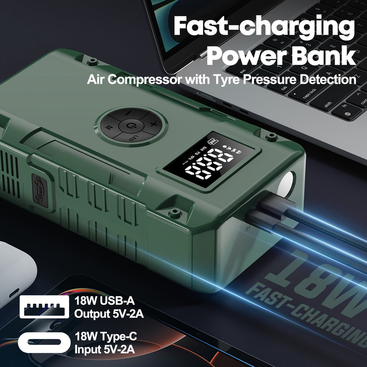 10000A 7-in-1 Car Jump Starter with 150PSI Air Pump – Portable Battery Booster for Gas & Diesel Engines, High-Pressure Pump, Vehicle Emergency Kit, Power Bank