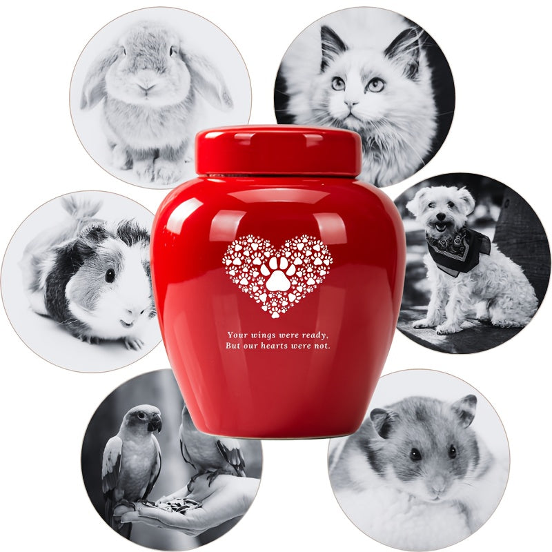 Large-Capacity Ceramic Pet Memorial Urn - High-Grade Dog and Cat Cremation Keepsake Urn, Engraved with "Your Wings Were Ready But Our Hearts Were Not," Durable Pet Loss Grief Comfort Urn, Dark Green