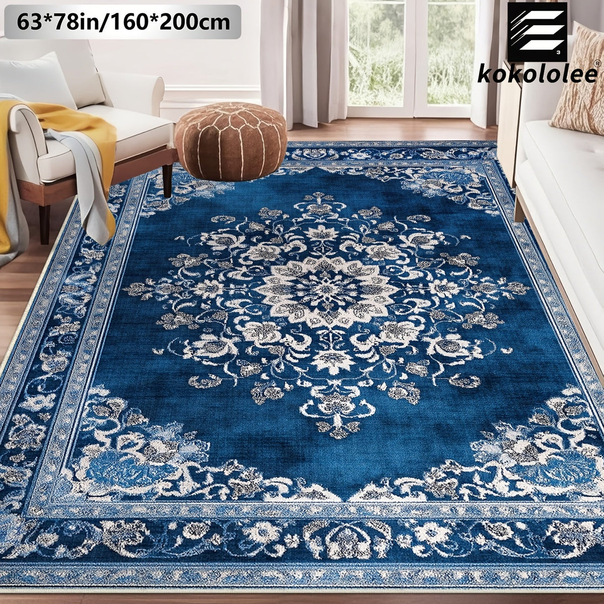 Luxury Velvet Bohemian Area Rug – Non-Slip Machine Washable 100% Polyester Flat Printed Carpet for Living Room Bedroom Kitchen in 5 Sizes