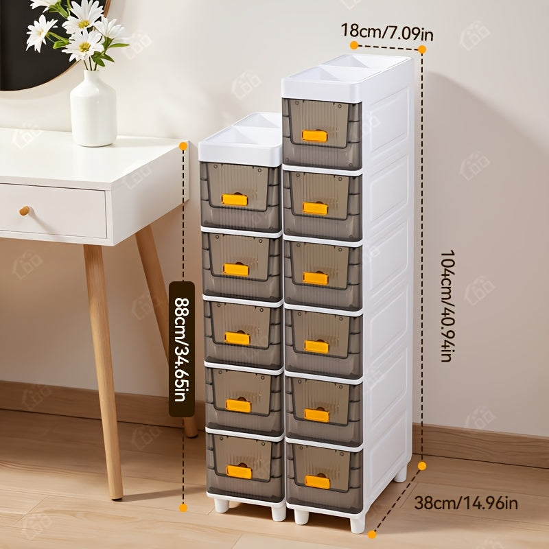 Slim Rolling Storage Cabinet with Drawers and Wheels, Waterproof PP Organizer, 3/4/5/6 Tier for Bathroom, Kitchen, Bedroom, and Small Spaces – Narrow Drawer Unit