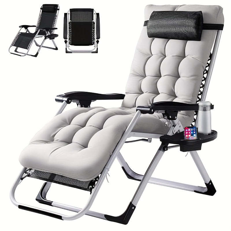 Outdoor Zero Gravity Reclining Chair with Cushion & Cup Holder – Foldable Padded Metal Frame Lounge Chair for Beach Camping Grass (1 or 2 Pack)