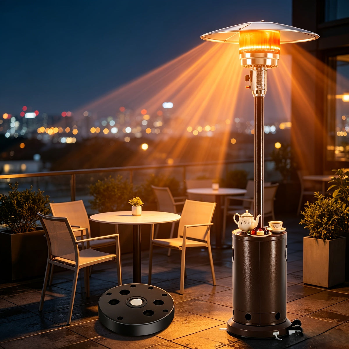 48,000 BTU Propane Patio Heater with Wheels Tilt Auto-Shutoff & Adjustable Heat Control for Backyard Garden Party & Camping – Standard or Upgraded with Sandbox