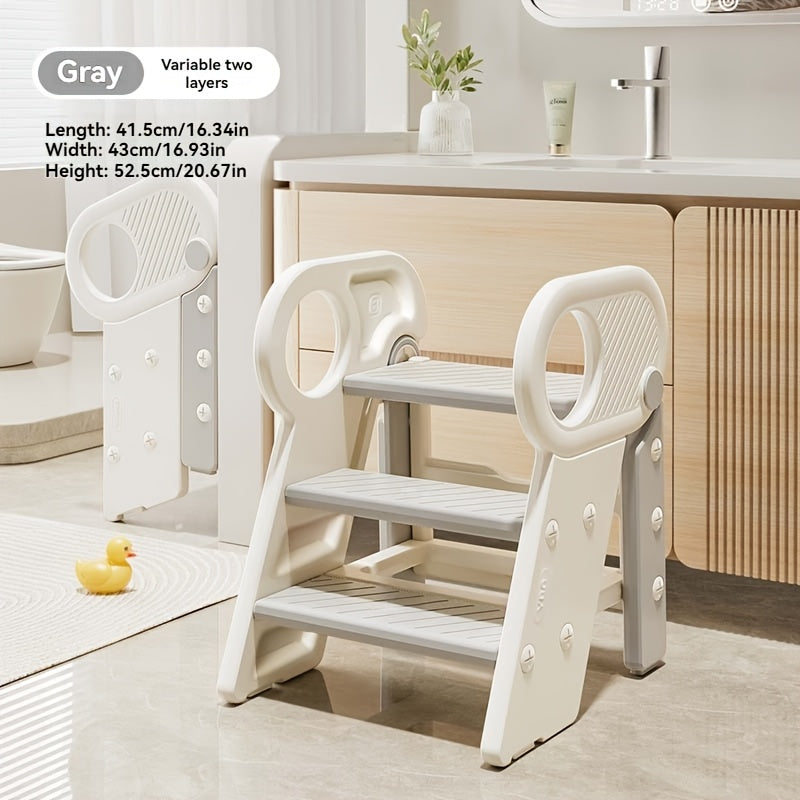 Kids Step Stool 3-Step Adjustable with Handles – Non-Slip Toddler Toilet Potty Training Step Stool Learning Tower for Bathroom Sink Kitchen Counter
