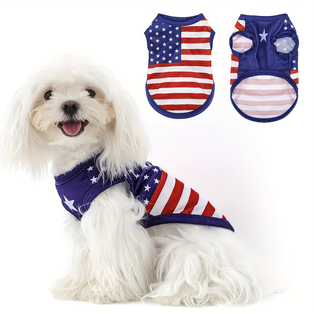 Patriotic American Flag Dog Vest - USA Pride Pet Apparel for 4th of July, Memorial Day & Outdoor Activities, Pullover Knit Shirt for All Breeds