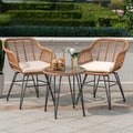 3-Piece Outdoor Rattan Patio Bistro Set with Glass Top Table & Washable Cushions for Garden Terrace Deck & Poolside – Beige or Black