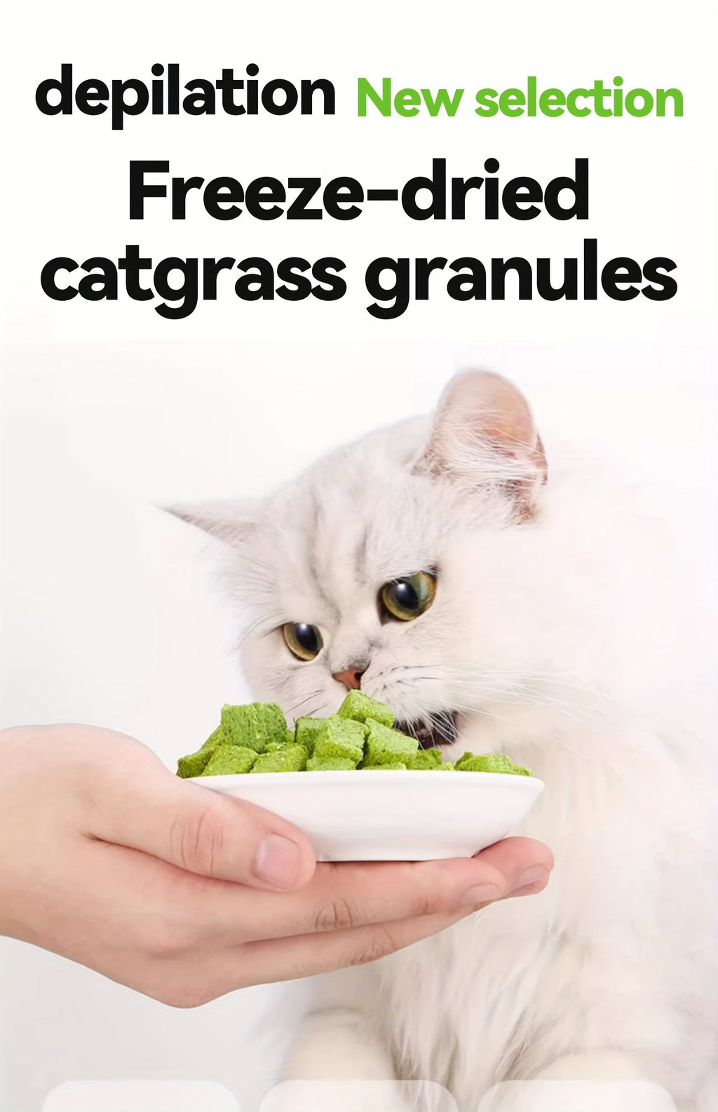 Freeze-Dried Cat Grass Hairball Control Tablets – Natural Mint Molar Sticks & Granules, Chicken-Flavored Cat Snacks for Dental Health & Hairball Removal