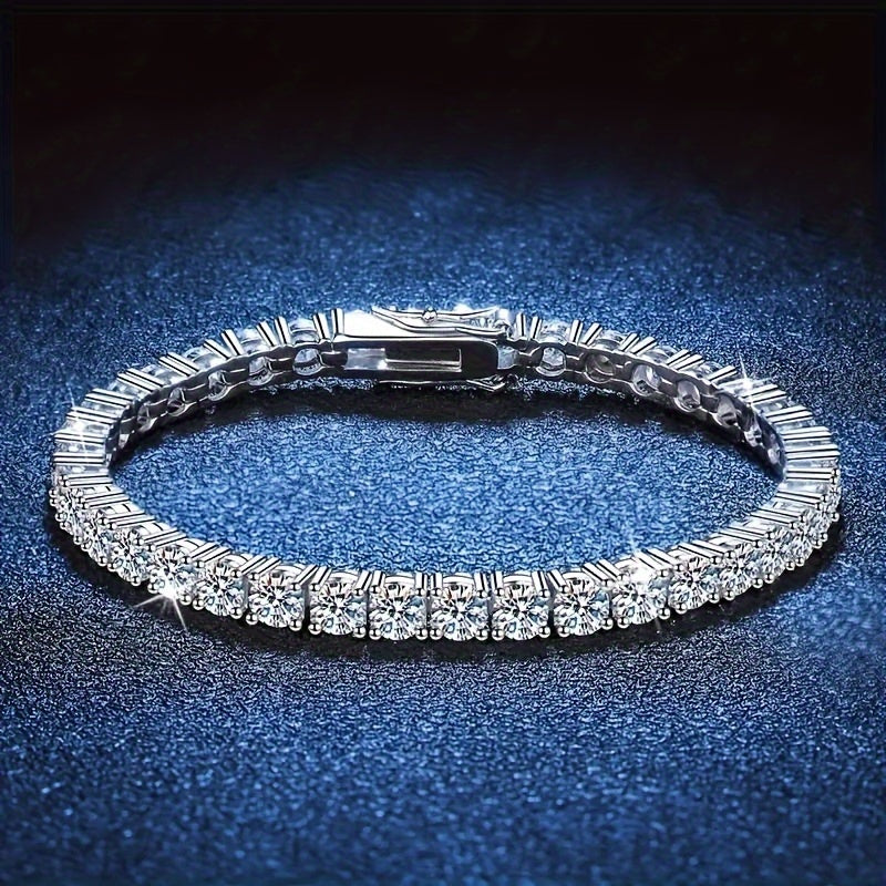 S925 Sterling Silver Moissanite Tennis Bracelet for Women and Men – Luxury CZ Bling Hip Hop Bracelet, Sizes 6–9 Inches, Perfect for Weddings, Anniversaries, and Birthdays