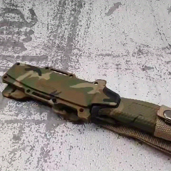 Outdoor Fixed Blade Knife – Stainless Steel Straight Blade, Non-Slip Handle, K-Sheath, EDC Hunting, Fishing, Camping, Survival Knife, Camouflage, Multi-Purpose Field Tool for Men