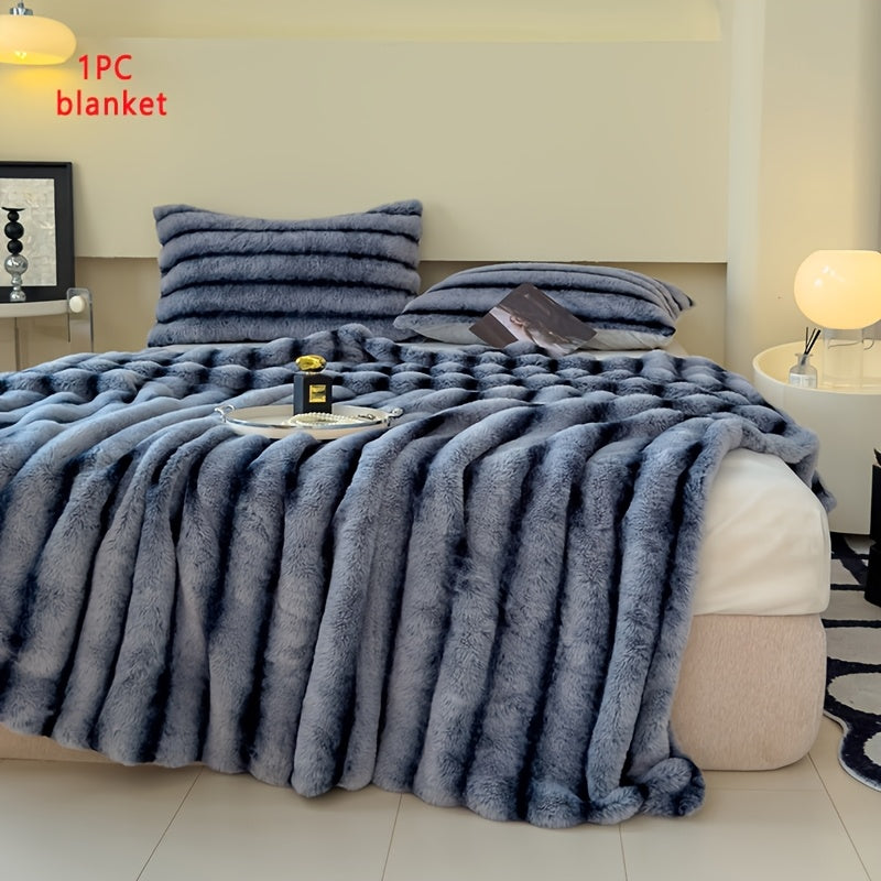 Luxury Thick Striped Plush Blanket – Rabbit-Like Soft Skin-Friendly Warm Throw for Sofa Bed Office & Travel in 6 Colors 3 Sizes