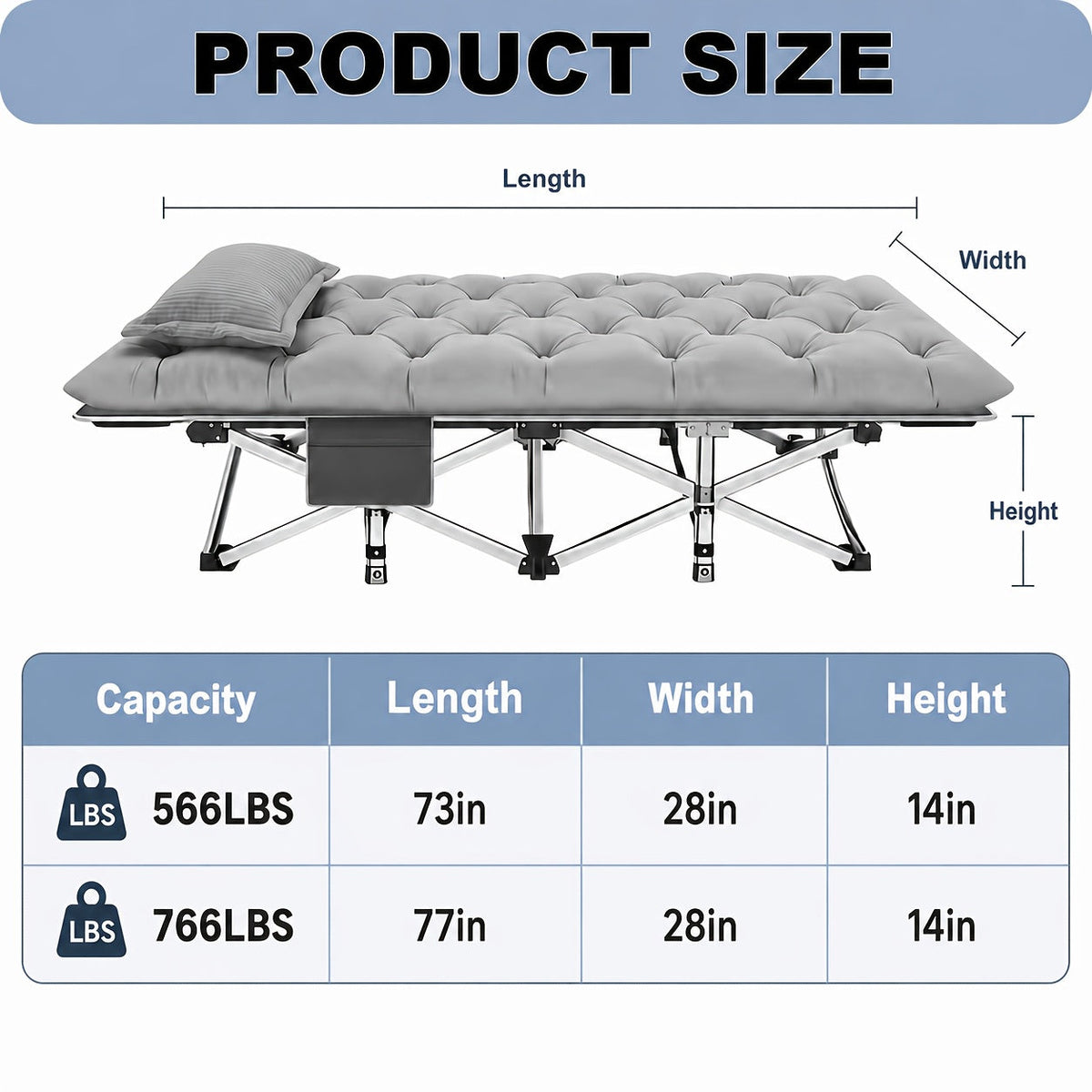 Heavy Duty Folding Guest Bed & Camping Cot – 566/766 lbs Capacity, 67"/79" Options, Optional Mattress, Portable Adult Outdoor Travel Bed for Camping, Patio & Guests