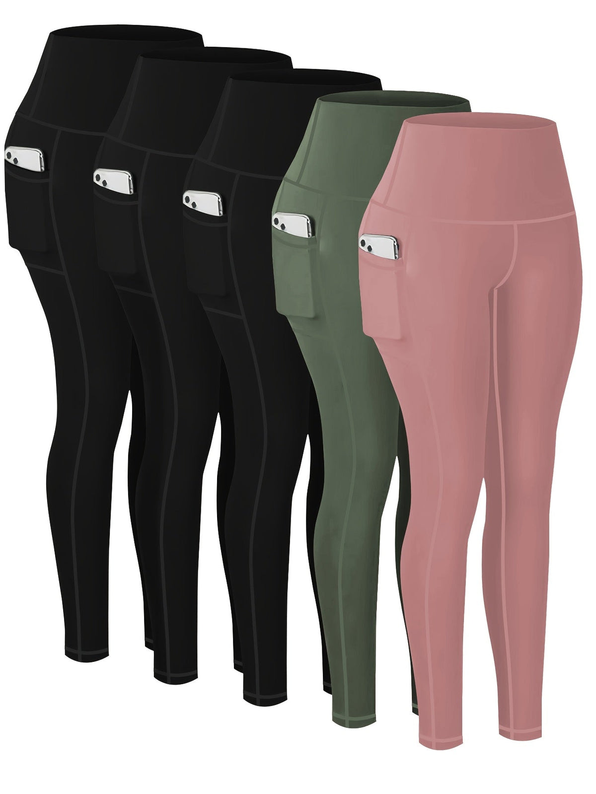 5-Piece Women's Printed Compression Yoga Pants – 7/8 Length Fitness Running Leggings with Leopard, Camo & Solid Patterns, High-Waist Athletic Tracksuit Bottoms for Gym Workout, S-XXL