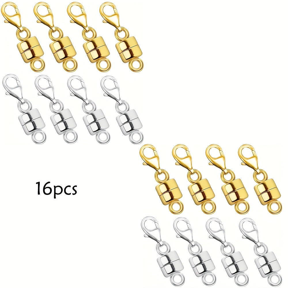 Magnetic Necklace Clasps and Closures with Lobster Clasp Converters – Gold and Silver Jewelry Findings for Bracelets, Necklaces, and Chains – Available in 2, 6, 7, 8, 9, 16, and 18 Piece Sets