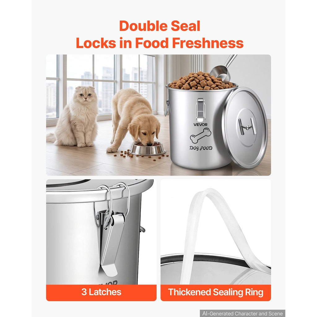 Stainless Steel Dog Food Storage Container 20L (5.28 Gal) Large Airtight Pet Food Bin with Lid & Dual Handles for Dogs and Cats - Metal Food Canister for Rice, Flour, and Coffee, Keeps Food Fresh, Easy to Clean