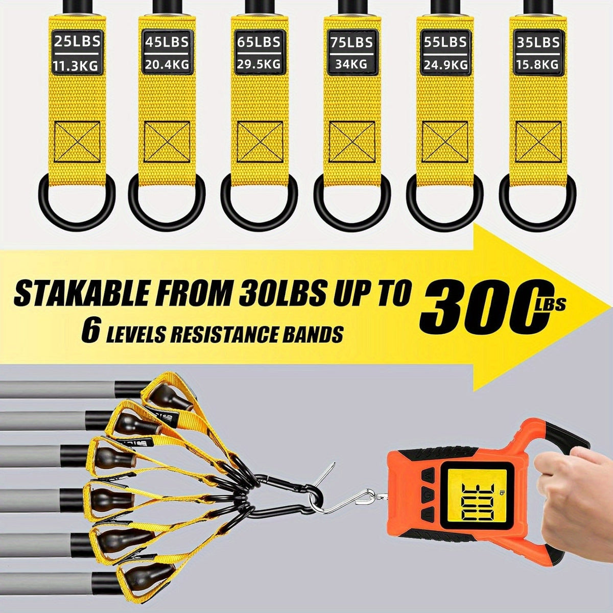 300lb Heavy-Duty Resistance Band Set Home Gym Strength Training Kit with Handles, Door Anchor, and Ankle Straps for Full-Body Workout, Muscle Building, Toning, and Rehabilitation