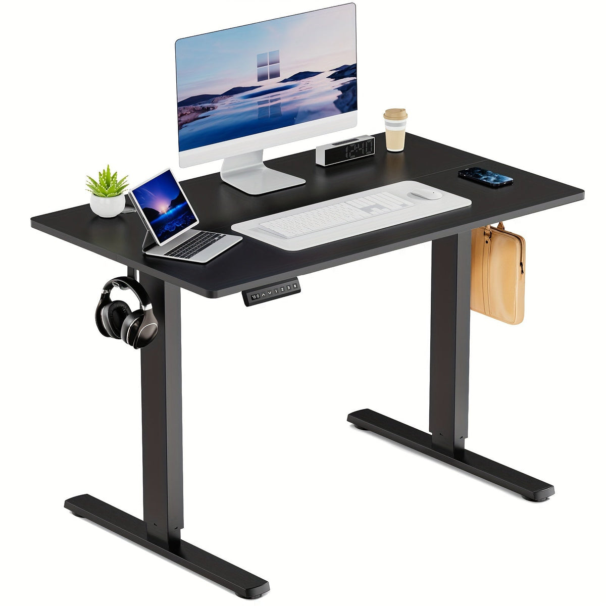 63-Inch Electric Standing Desk – Height-Adjustable Sit-Stand PC Workstation with Wood Desktop, Computer Table for Home Office, Bedroom, and Gaming Room, Suitable for Small Spaces