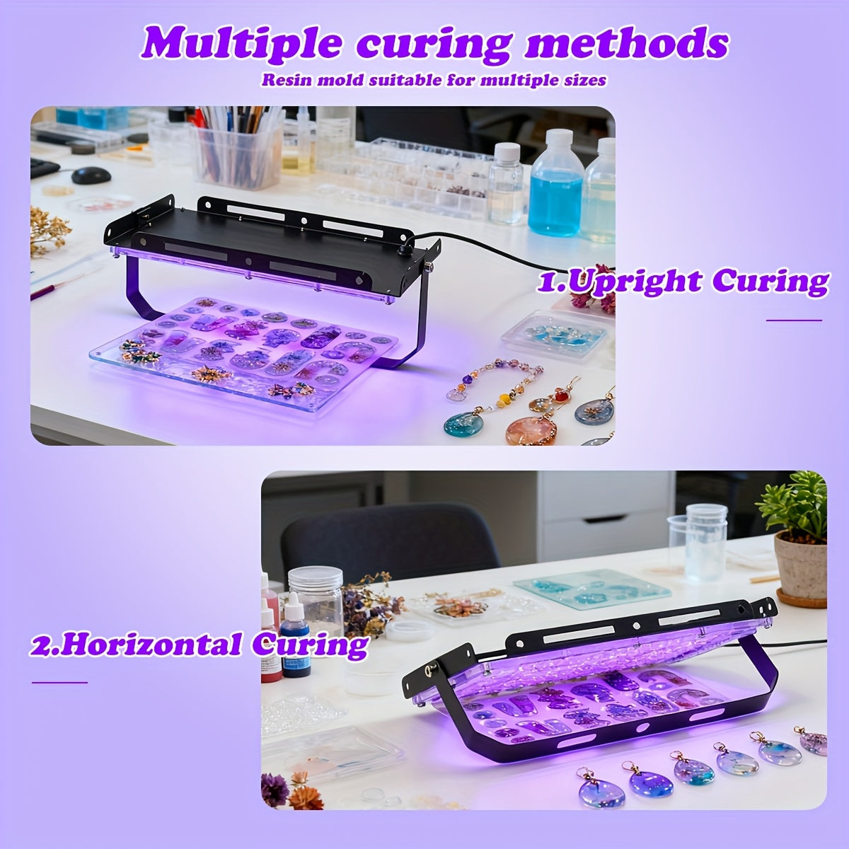 Professional UV LED Resin Curing Lamp, 96 or 144 LEDs, High Power, USB Plug and Play for DIY Jewelry Making, Epoxy Resin Hardening, Mold Curing, Dark Violet