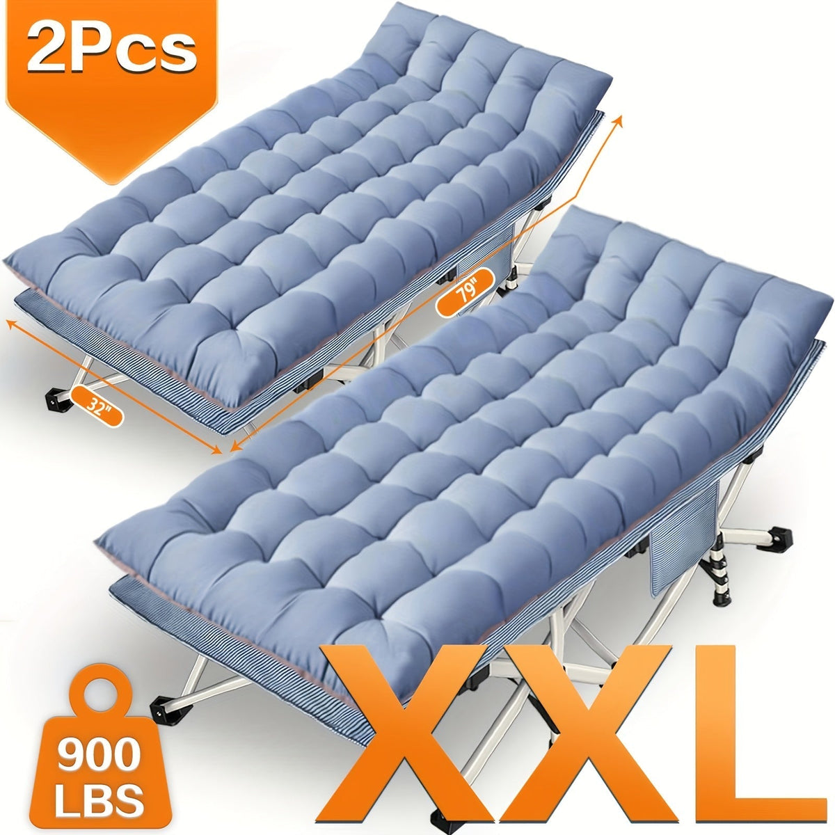Folding Camping Cot with Mattress 75"-79" – Heavy Duty Portable Sleeping Cot for Adults, Kids & Teens, Max Load 700-900 lbs, for Camping, Home, Office, Beach, Garden & Fishing