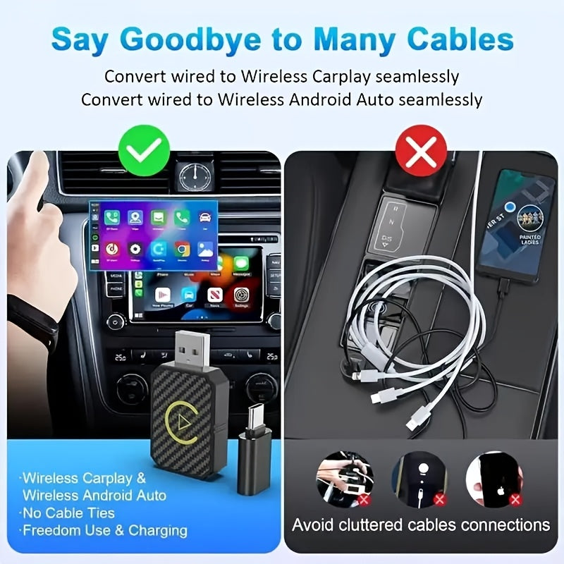 2025 Upgraded Mini Wireless CarPlay Adapter – Plug & Play Wired to Wireless CarPlay Dongle for Apple iPhone & Android, Low Latency, Fast Stable Connection, No Battery Required, USB Set Included