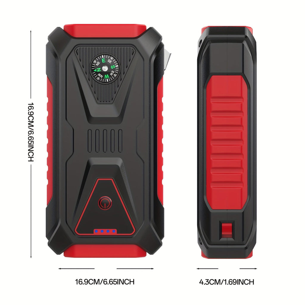 5000A Peak Jump Starter, 12V Portable Car Battery Starter for Gas & Diesel Engines – LED Flashlight, SOS Light, Safety Hammer, Compass & USB Power Bank, 74Wh Lithium Battery