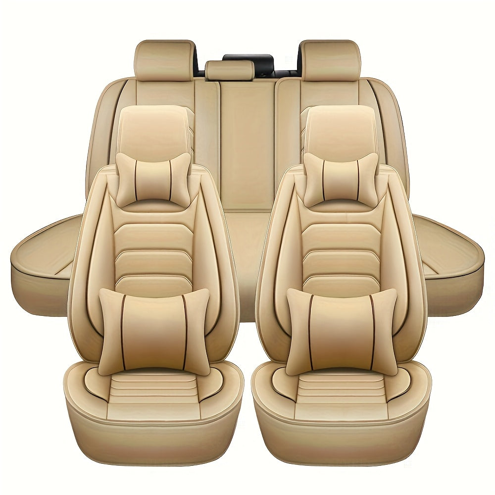 Faux Leather Car Seat Covers 5-Seat Full Set – Waterproof 360° All-Weather Protection, Soft Foam Padding, Non-Slip Grip, Universal Fit for Cars, Trucks, Sedans, and SUVs, 6 Colors Available