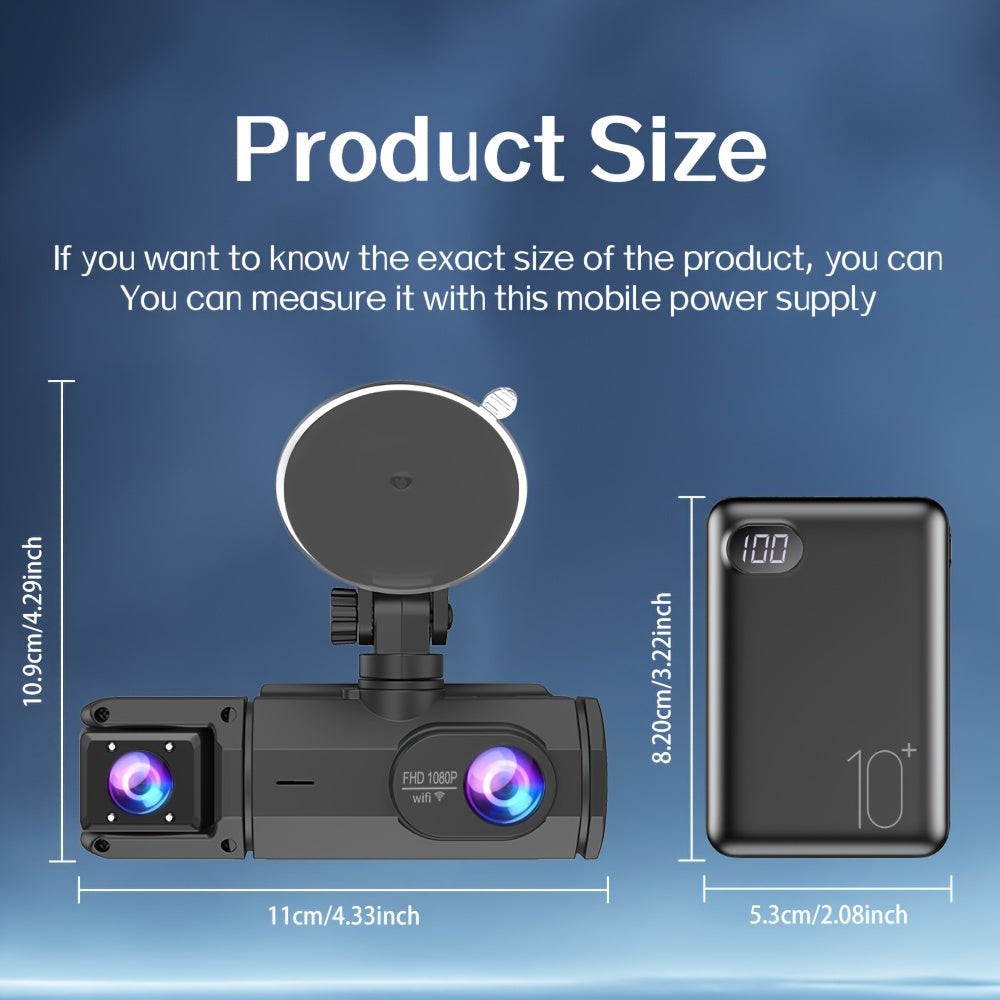 WiFi Dash Camera 2/3 Lens 170° Wide Angle Night Vision Loop Recording G-Sensor 2.0" IPS Screen with 32GB Memory Card - Front and Rear Car Camera