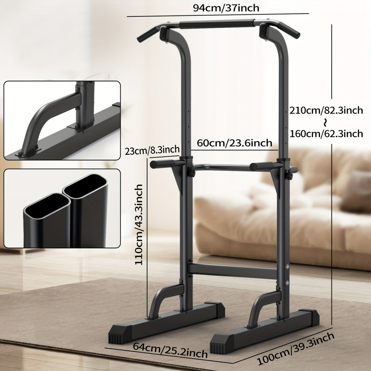 Adjustable Height Power Tower Dip Station – Multi-Function Pull Up Bar, Strength Training Workout Station for Home Gym – Black T055KX (No Backrest) & Red T055CDU Models