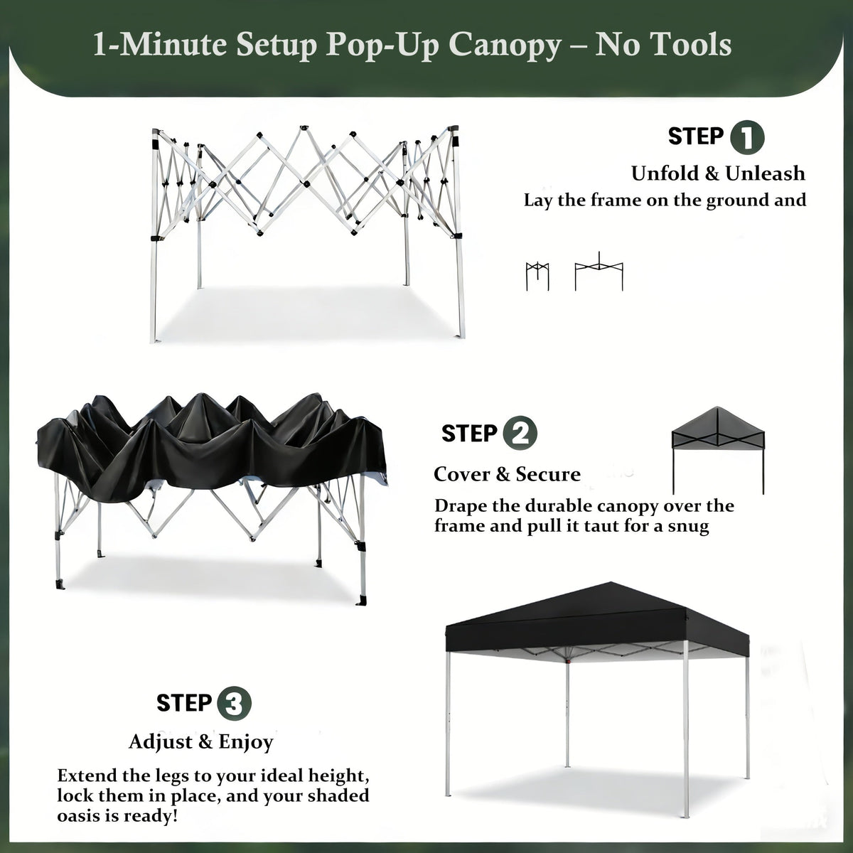 10x10 Pop Up Canopy Tent, UPF 50+ Heavy-Duty Steel Frame, 3 Height Settings, Waterproof Instant Canopy with Carry Bag for Backyard, Patio, Beach, Camping, Party, Market - Space Gray, Black, Blue, Red, Dark Gray, Forest Green