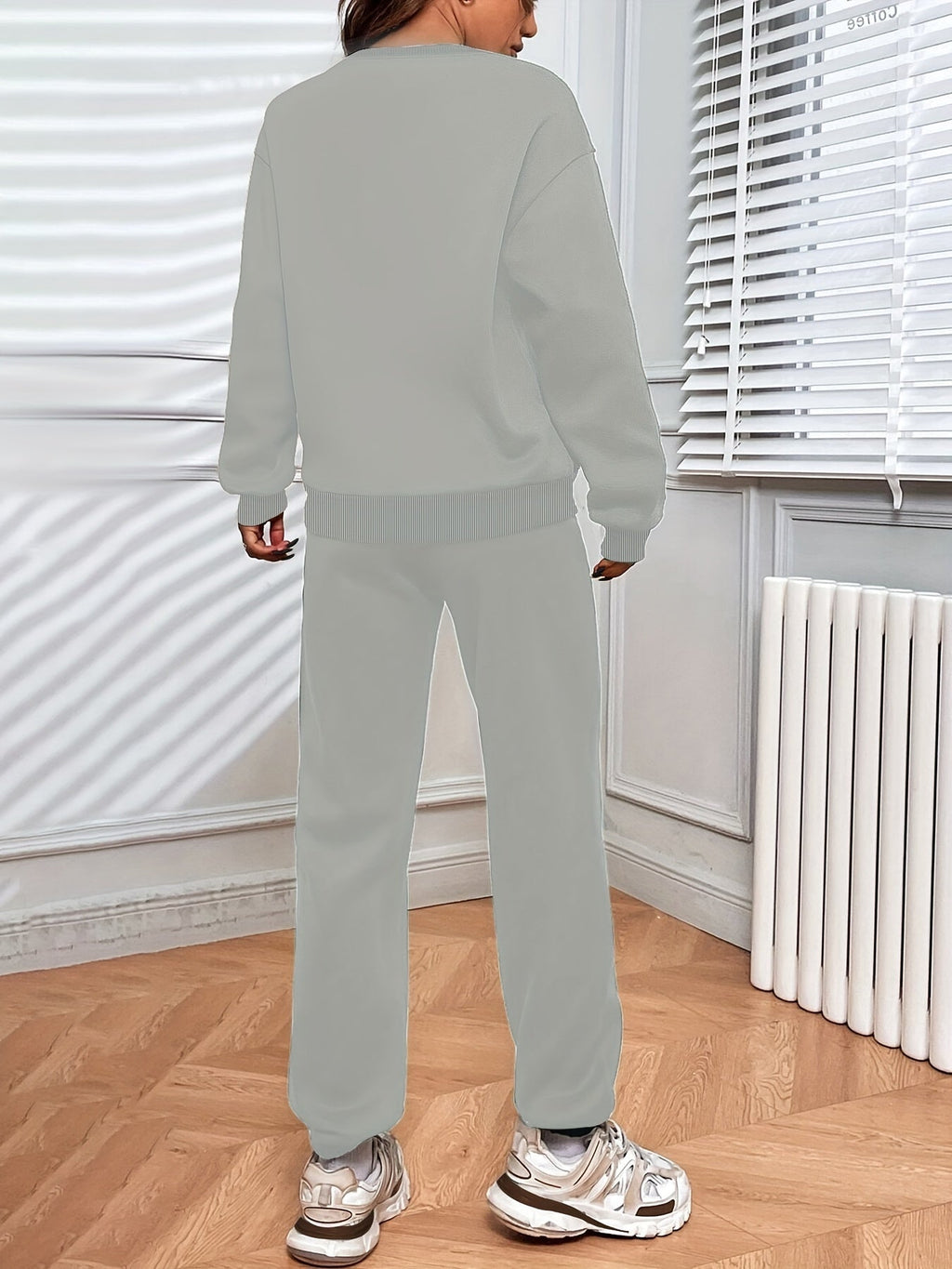 Women's 2-Piece Sweatshirt and Pants Set, Crew Neck Pullover with Elastic Waist Drawstring Joggers, Casual Lounge Suit, Beige/Grey/Black/Navy/Coffee, S-XXL